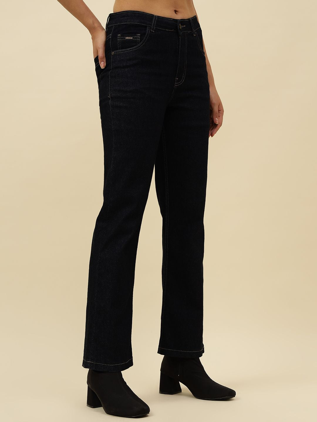 Dark Blue Womens Straight Fit  Jeans Beatnik