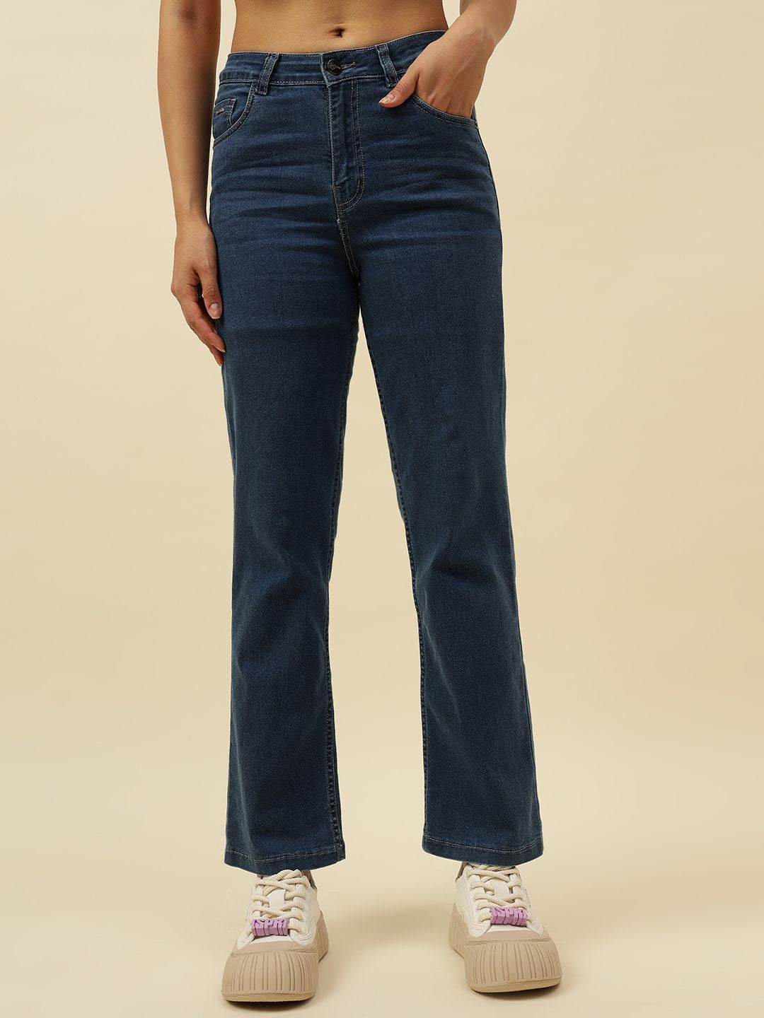 Straight Fit Denim Blue Womens Jeans Beatnik