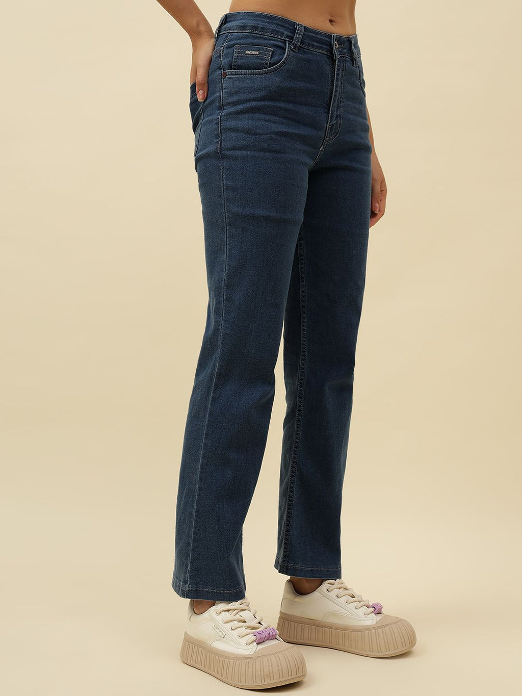 Straight Fit Denim Blue Womens Jeans Beatnik