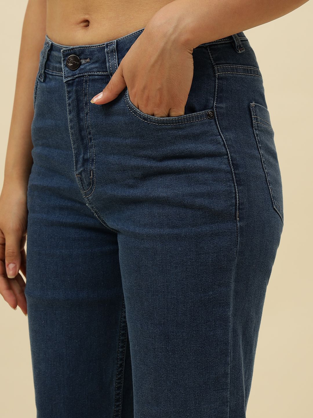 Straight Fit Denim Blue Womens Jeans Beatnik