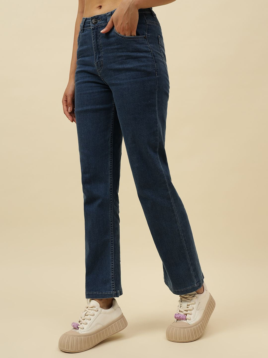 Straight Fit Denim Blue Womens Jeans Beatnik