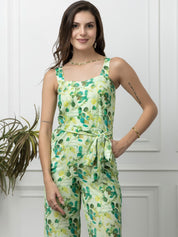 Beatnik Green Casual Wear Wide Leg Sleeveless Jumpsuit Beatnik India