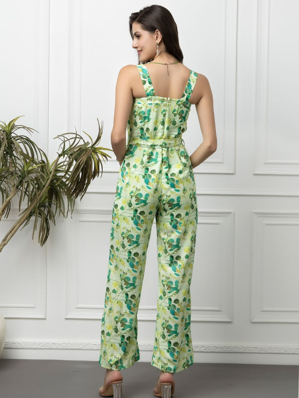 Beatnik Green Casual Wear Wide Leg Sleeveless Jumpsuit Beatnik India