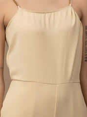 Beatnik Beige Party Wear Wide Leg 	U Neck Jumpsuit Beatnik India