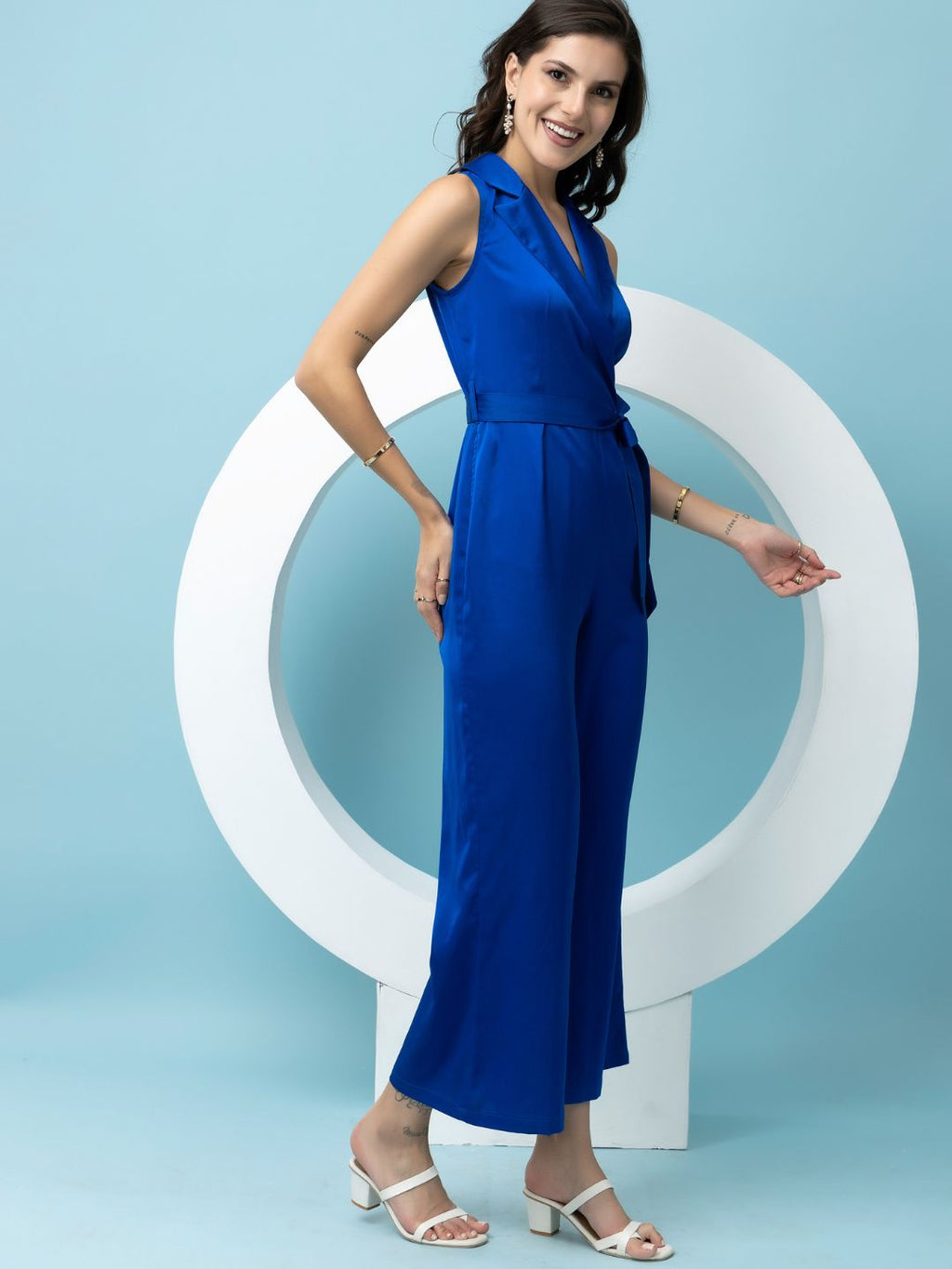 Beatnik Blue Party Wear Wide Leg Jumpsuit Beatnik India