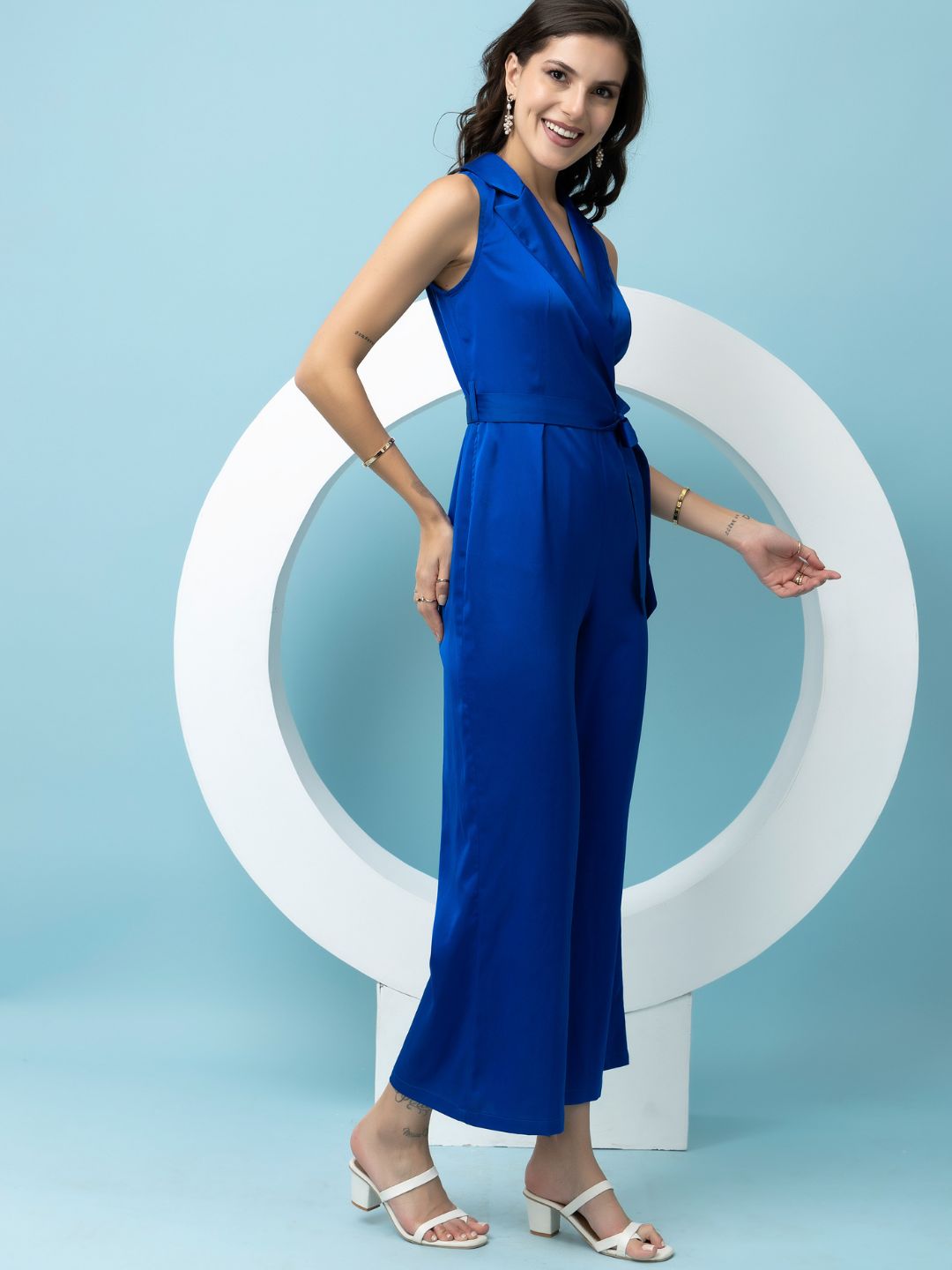Beatnik Blue Party Wear Wide Leg Jumpsuit Beatnik India