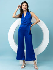 Beatnik Blue Party Wear Wide Leg Jumpsuit Beatnik India