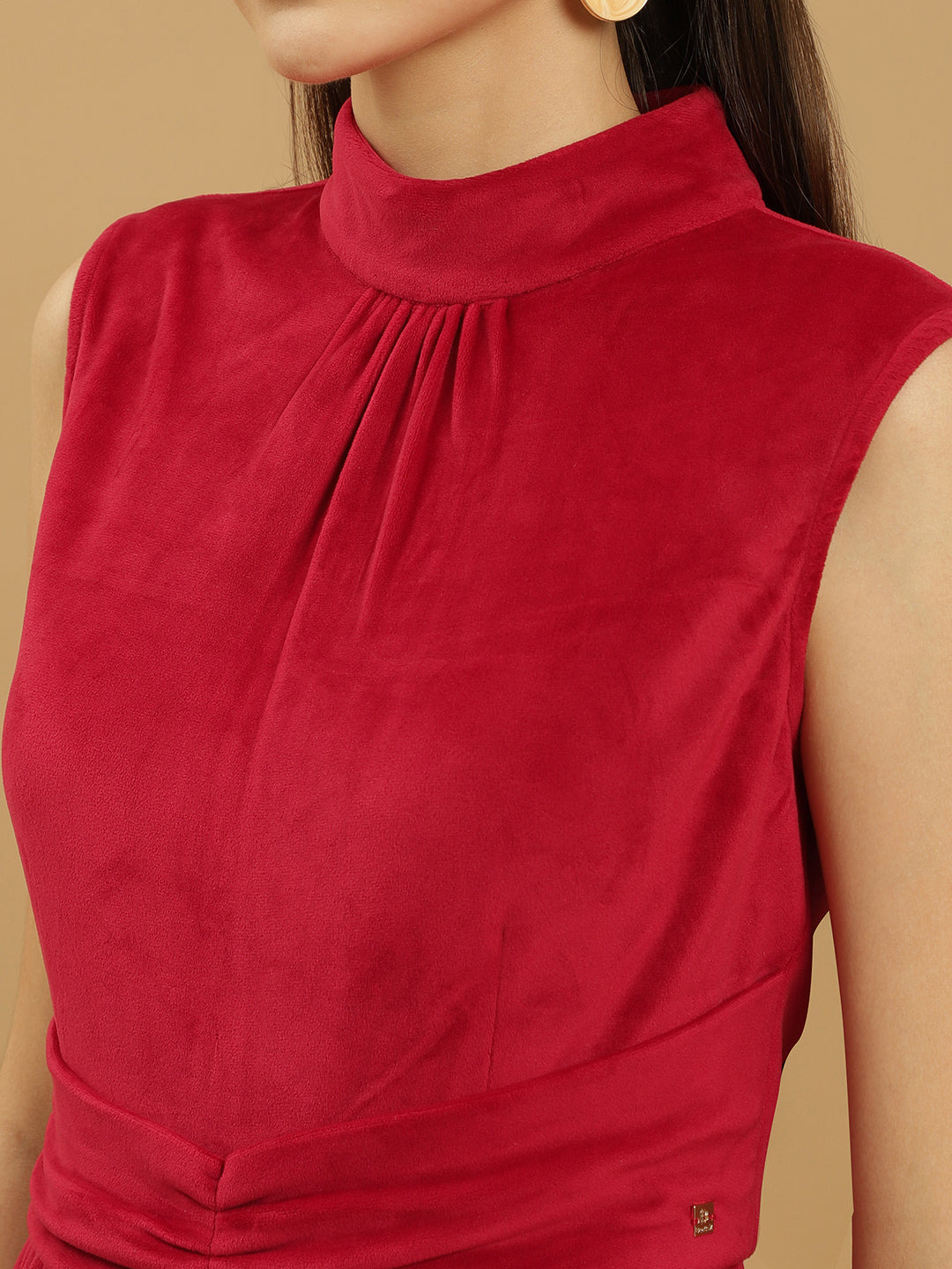 Wide Leg Velvet Full Length Maroon Jumpsuit with Fitted Bodice and Hal Beatnik