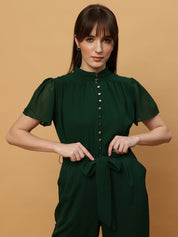 Beatnik Straight Ankle-length Self Dark Green Women Jumpsuits Beatnik India