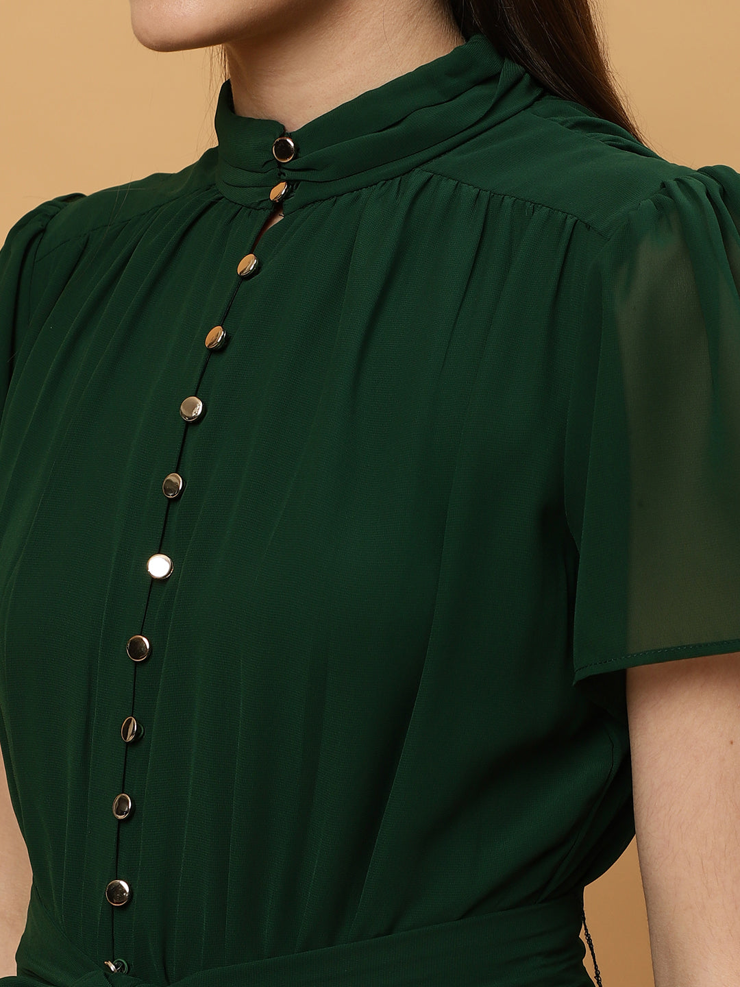 Beatnik Straight Ankle-length Self Dark Green Women Jumpsuits Beatnik India