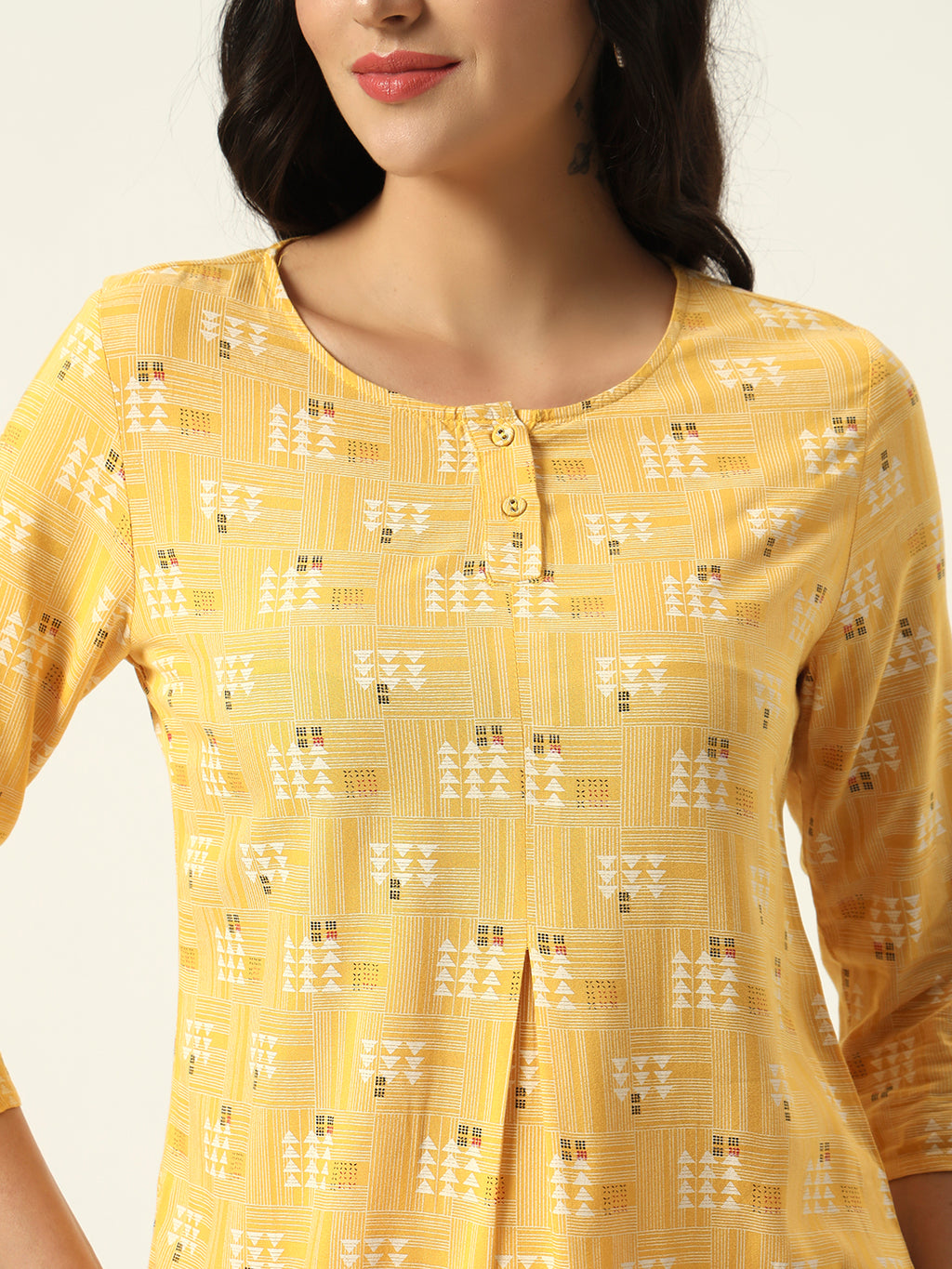 Beatnik Round Neck Yellow Women Tunics