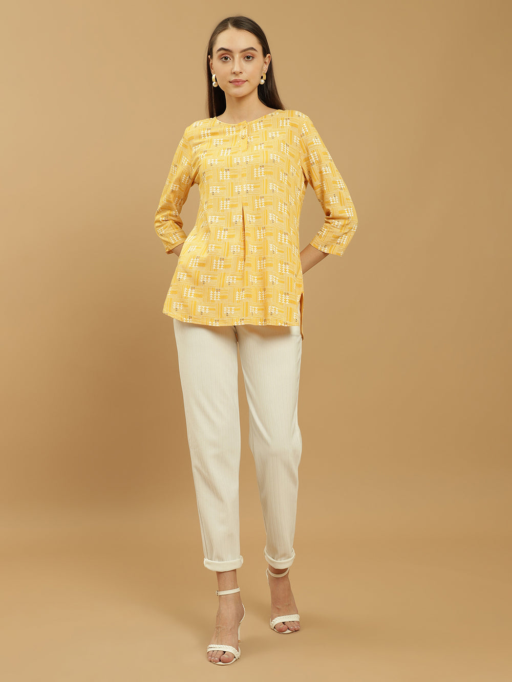Beatnik Round Neck Yellow Women Tunics Beatnik India
