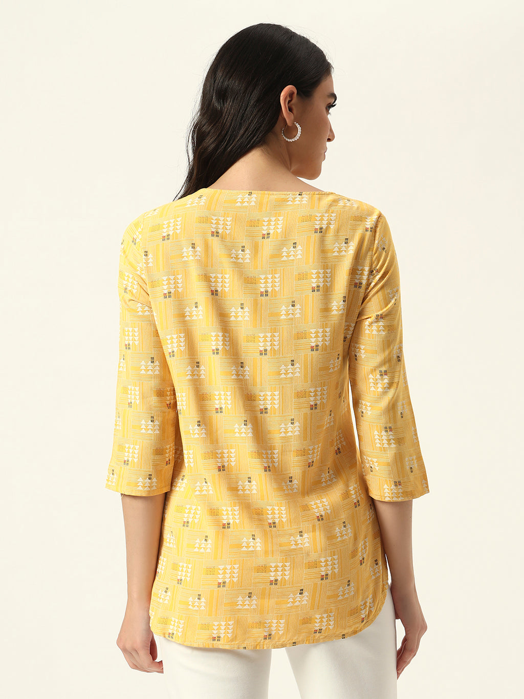 Beatnik Round Neck Yellow Women Tunics