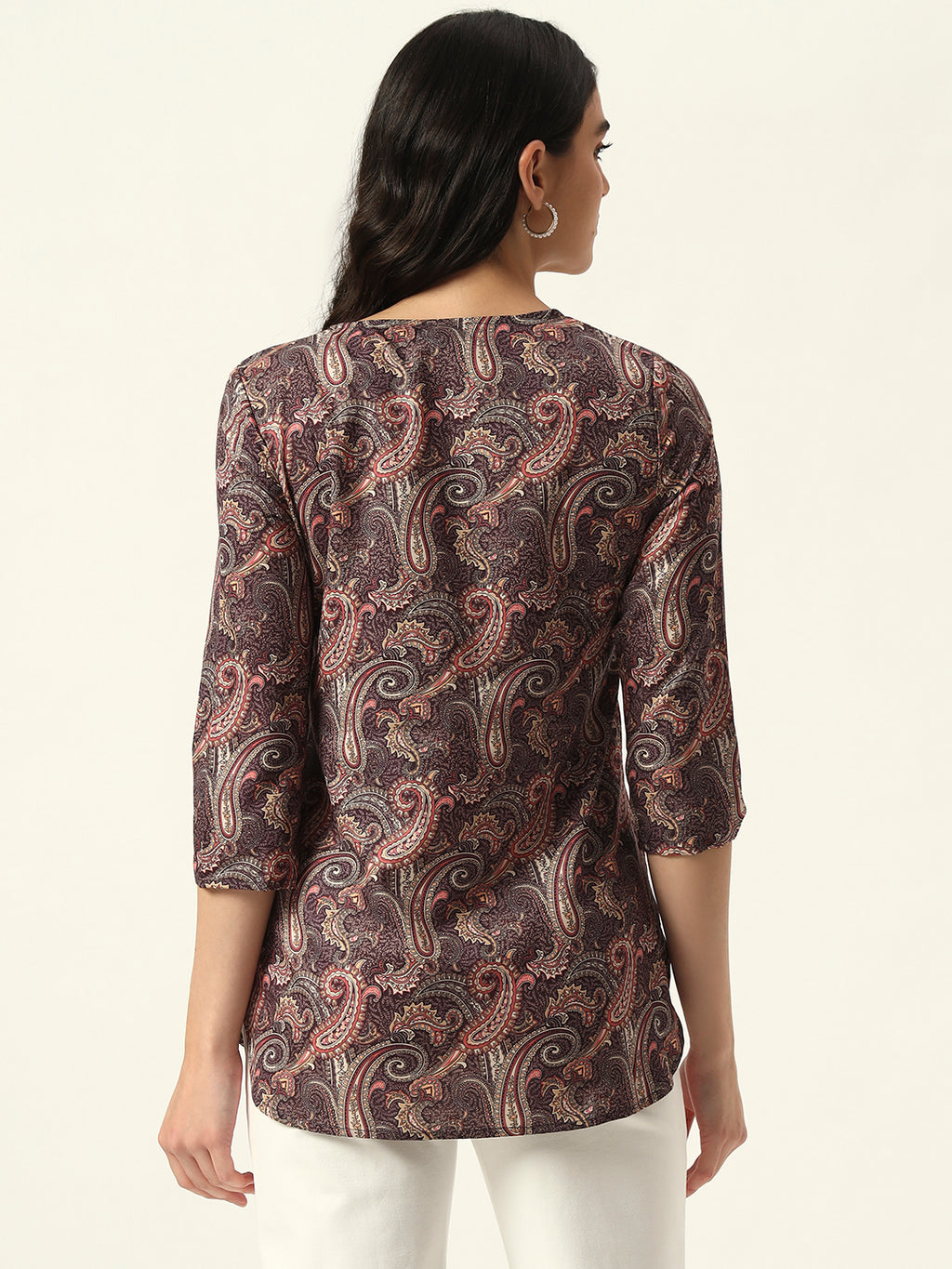 Beatnik Purple Printed Casual Wear 3/4th Sleeve Flared Tunic