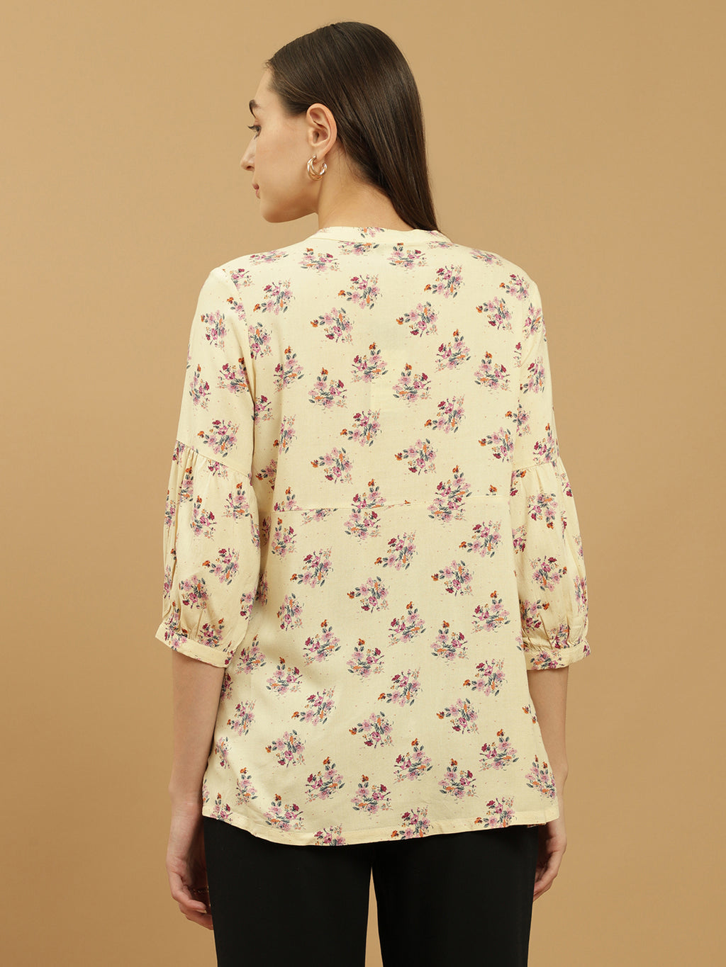 Beatnik Printed Casual Wear 3/4th Sleeve Flared Beige Tunic Beatnik India