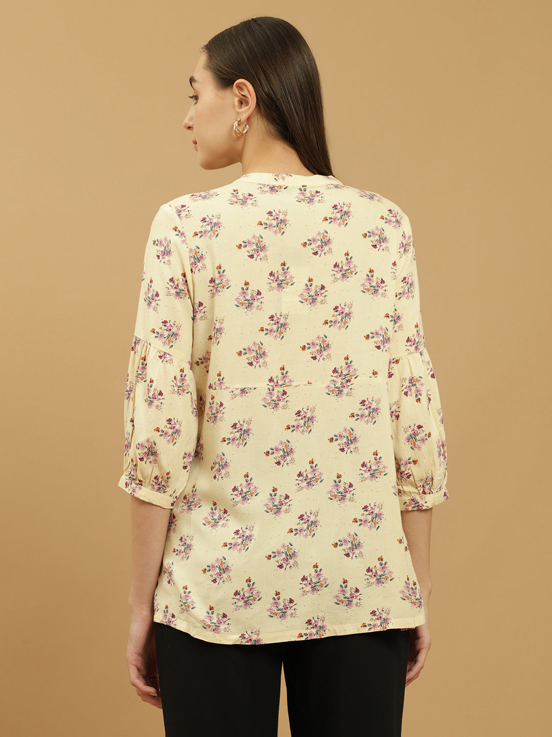 Beatnik Printed Casual Wear 3/4th Sleeve Flared Beige Tunic Beatnik India