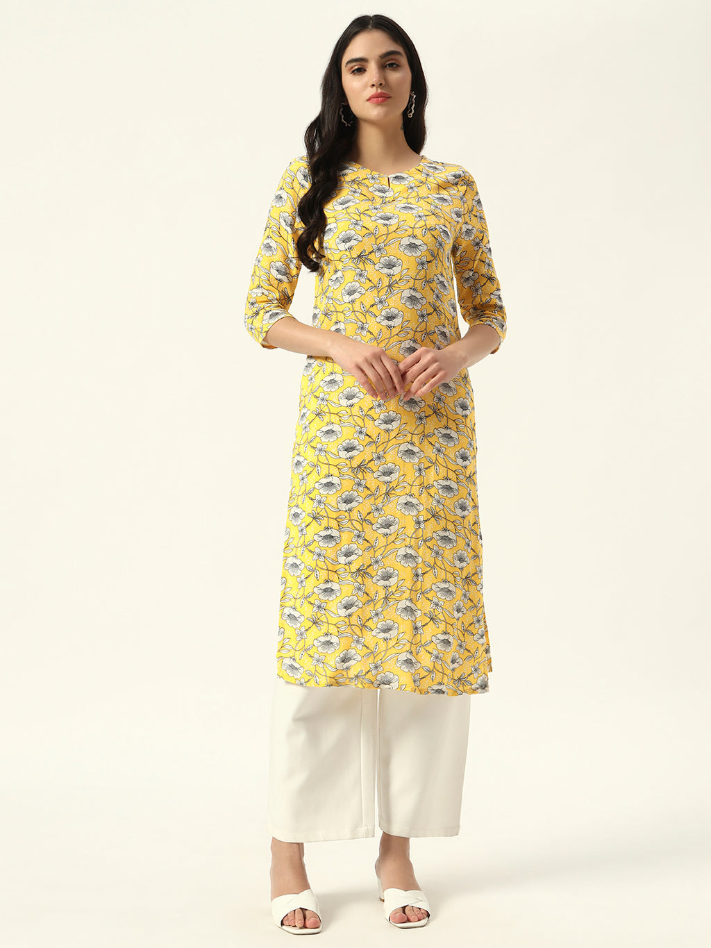 Beatnik Printed Casual Wear 3/4th Sleeve A-line Kurti