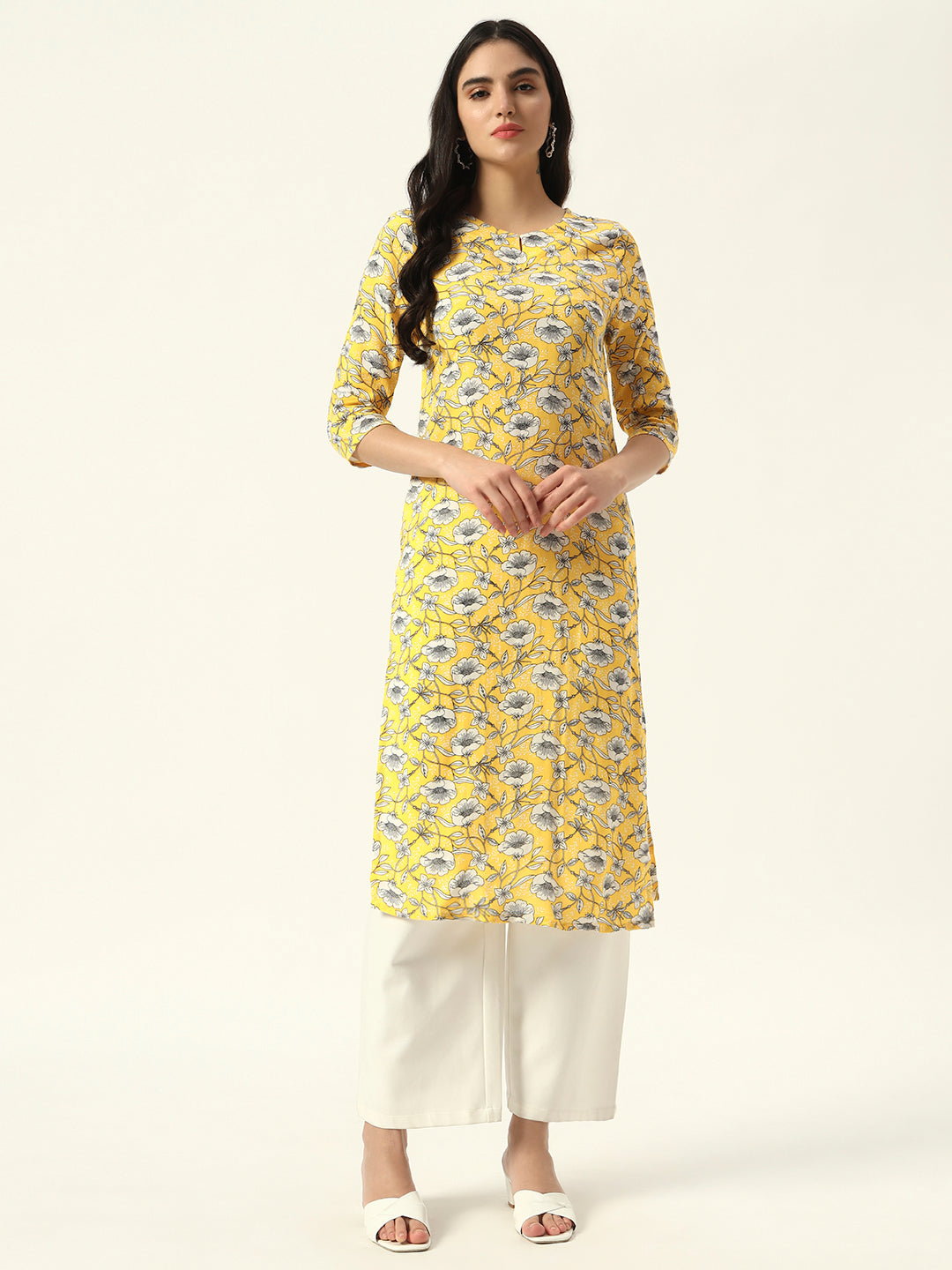 Beatnik Printed Casual Wear 3/4th Sleeve A-line Kurti