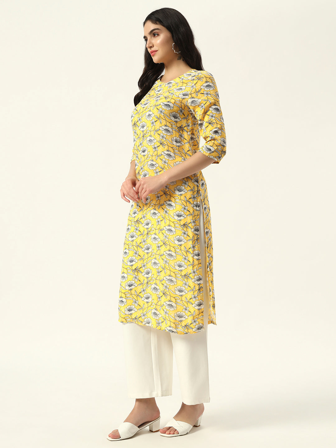 Beatnik Printed Casual Wear 3/4th Sleeve A-line Kurti