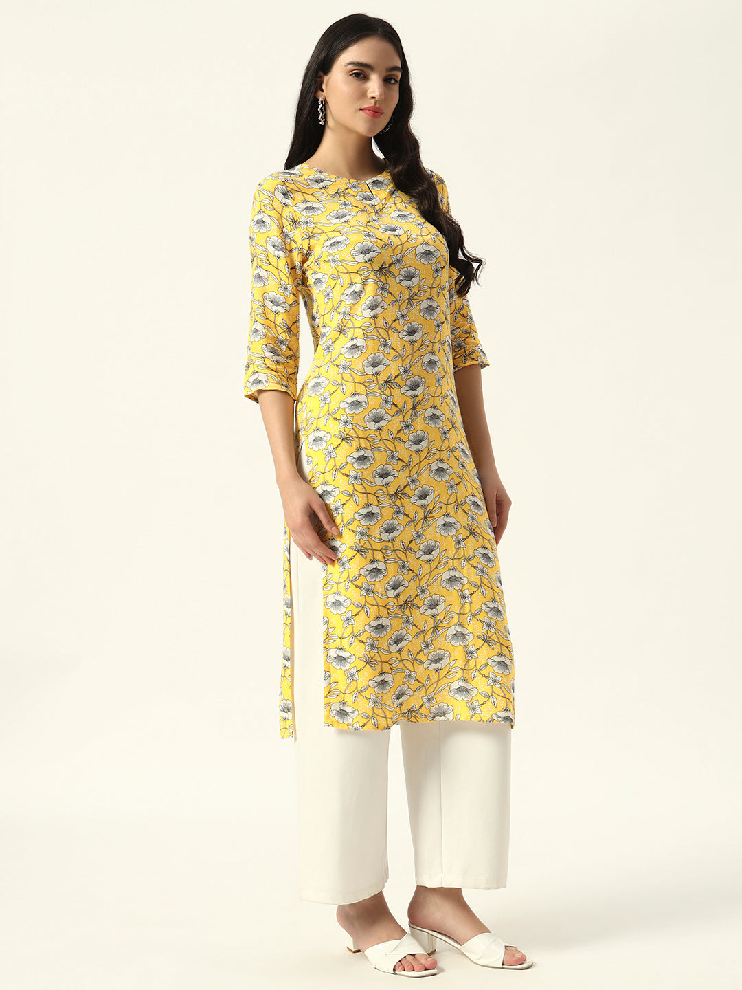 Beatnik Printed Casual Wear 3/4th Sleeve A-line Kurti