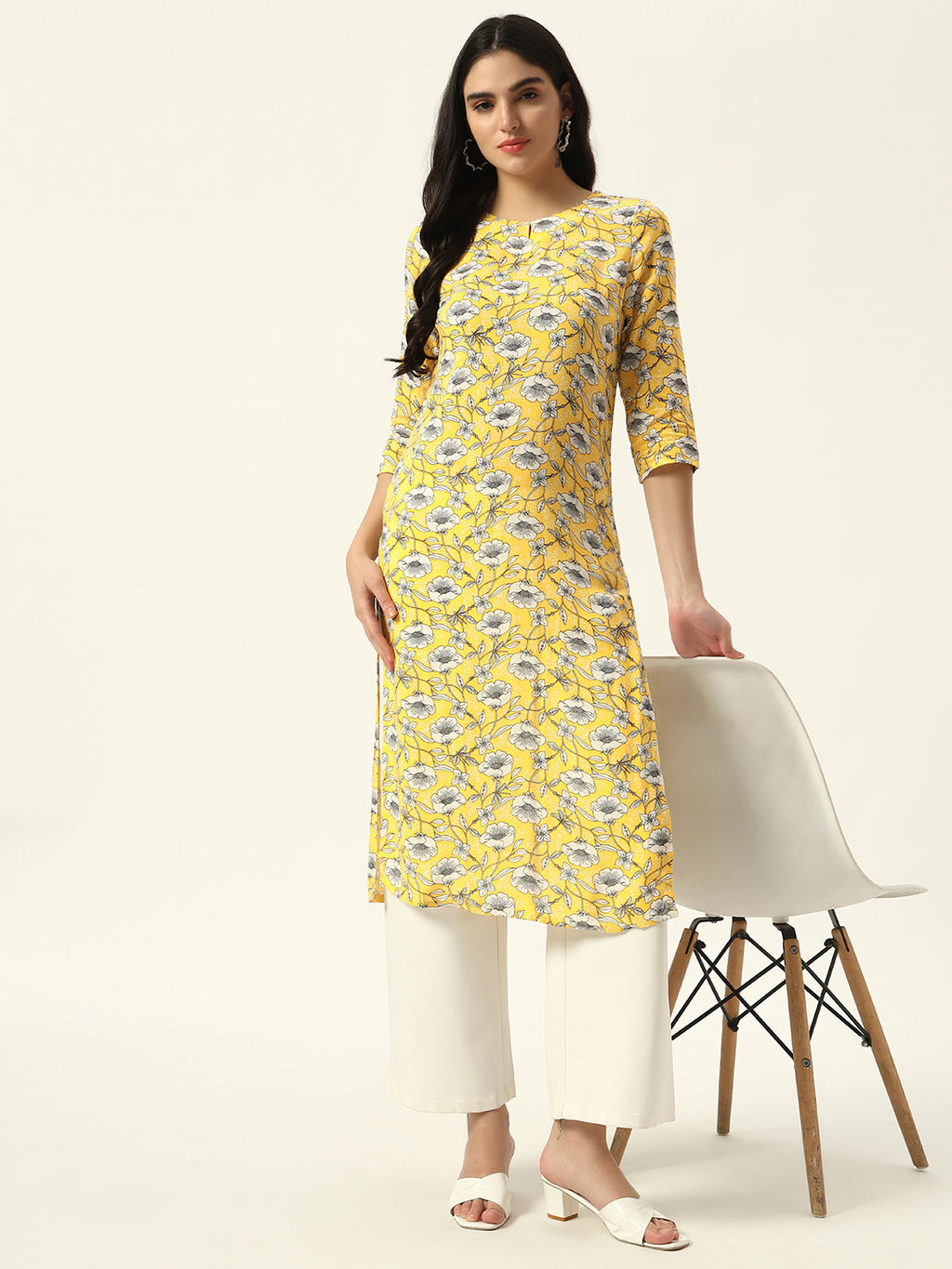 Beatnik Printed Casual Wear 3/4th Sleeve A-line Kurti