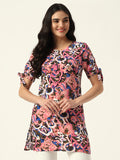 Beatnik Printed Casual Wear Blue 3/4th Sleeve Short Tunic