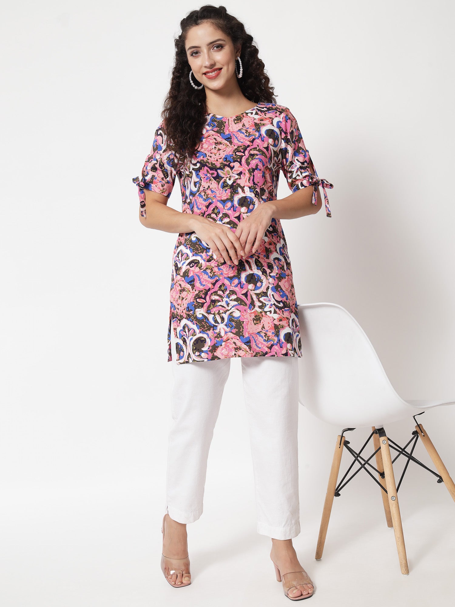 Beatnik Printed Casual Wear Blue 3/4th Sleeve Short Tunic Beatnik India