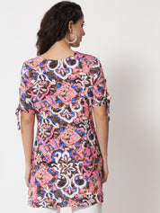 Beatnik Printed Casual Wear Blue 3/4th Sleeve Short Tunic Beatnik India