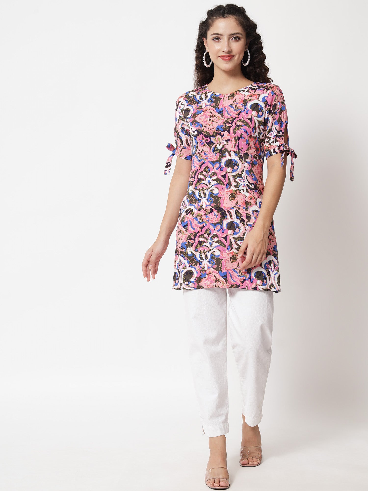 Beatnik Printed Casual Wear Blue 3/4th Sleeve Short Tunic Beatnik India