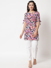 Beatnik Printed Casual Wear Blue 3/4th Sleeve Short Tunic Beatnik India