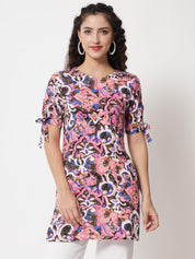 Beatnik Printed Casual Wear Blue 3/4th Sleeve Short Tunic Beatnik India