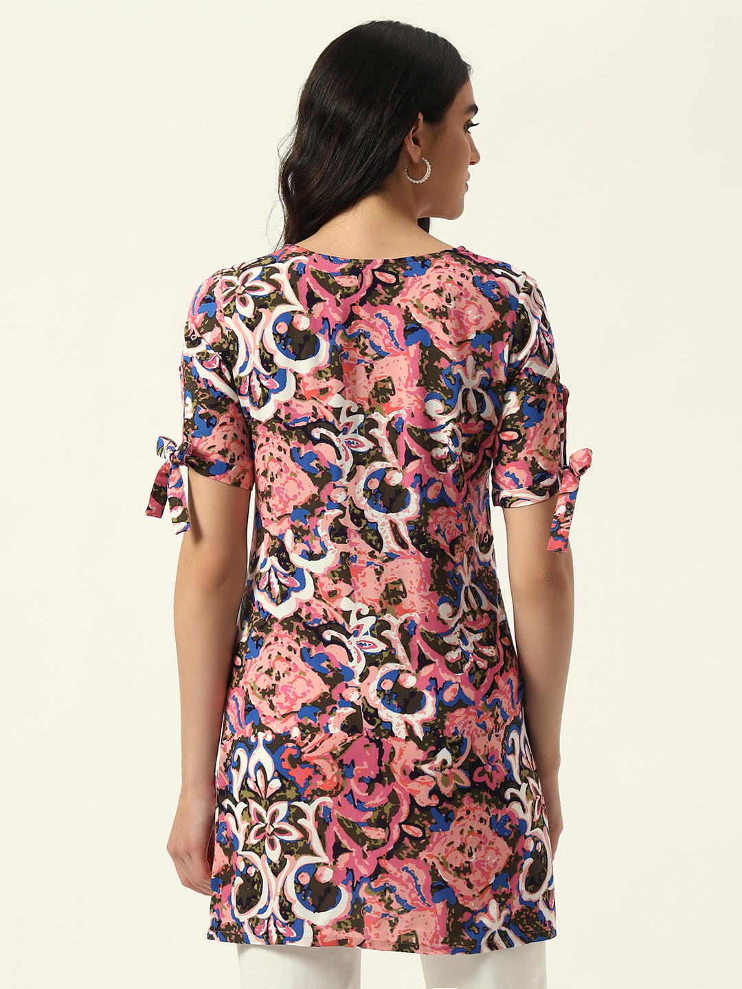 Beatnik Printed Casual Wear Blue 3/4th Sleeve Short Tunic