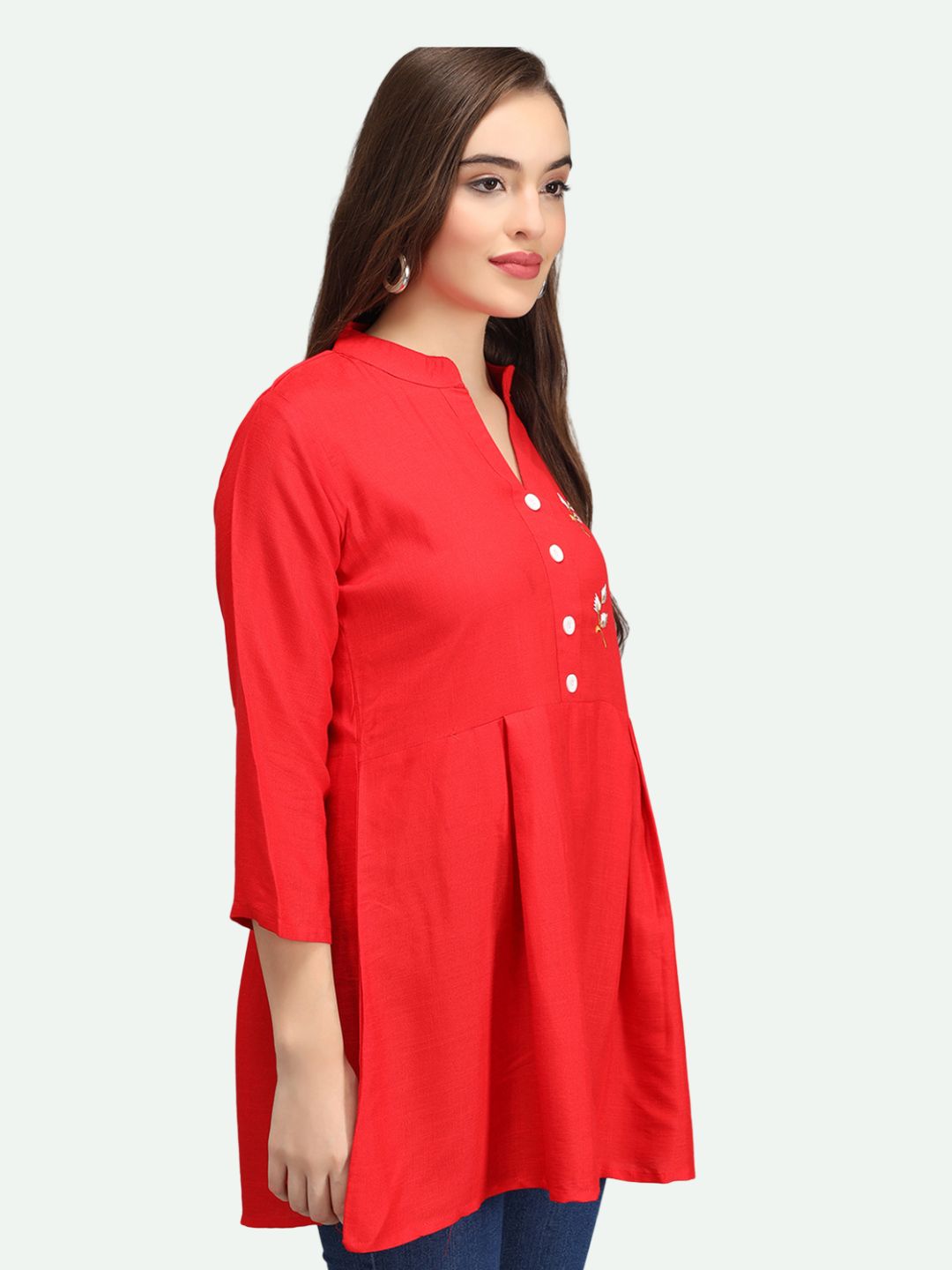 Beatnik Rayon Red Round Neck Womens Tunic Beatnik India