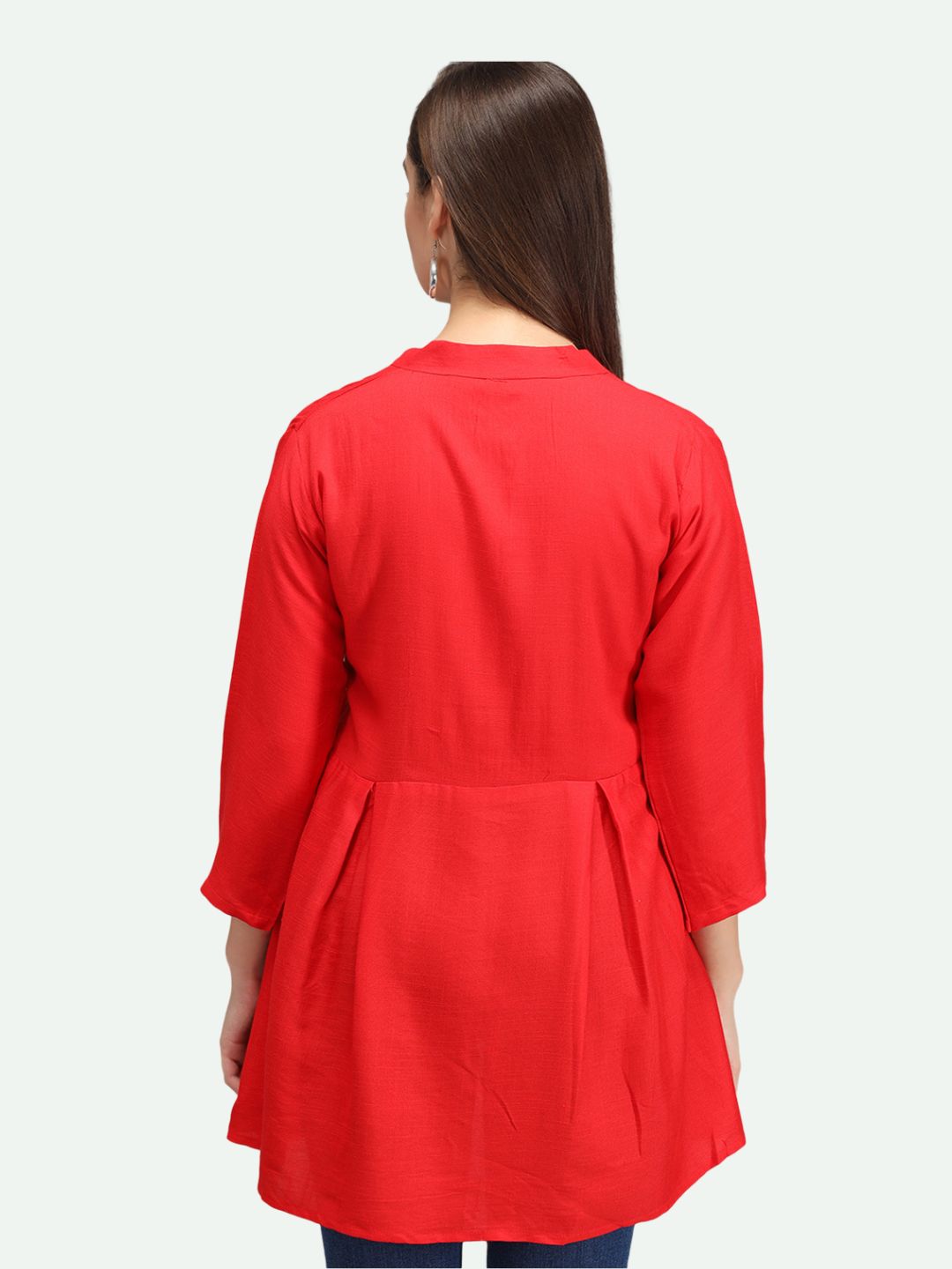 Beatnik Rayon Red Round Neck Womens Tunic Beatnik India