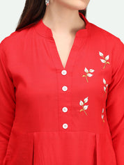 Beatnik Rayon Red Round Neck Womens Tunic Beatnik India