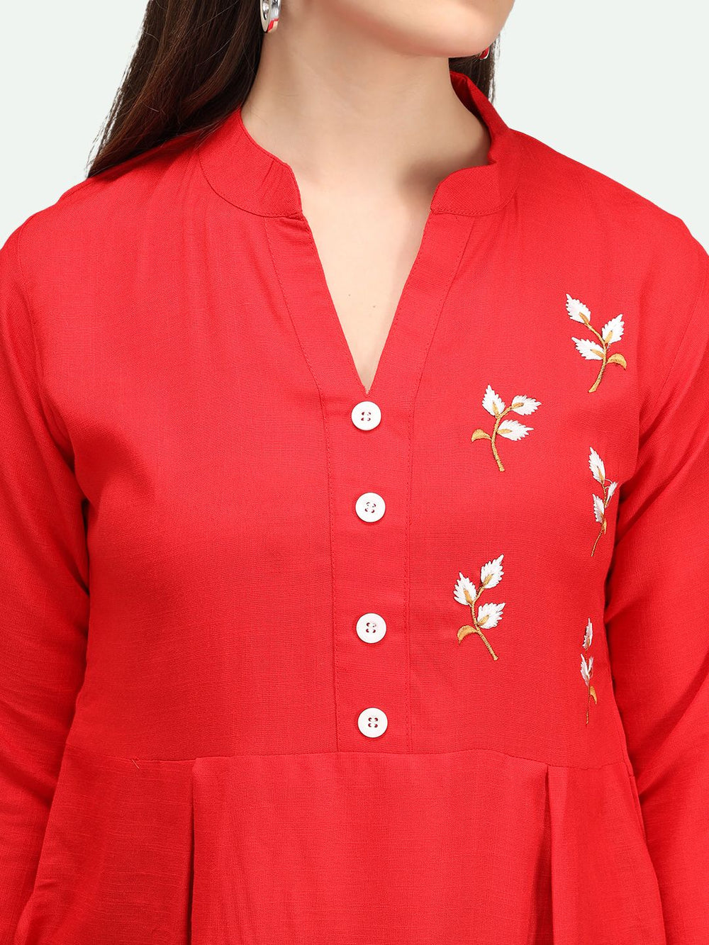 Beatnik Rayon Red Round Neck Womens Tunic Beatnik India