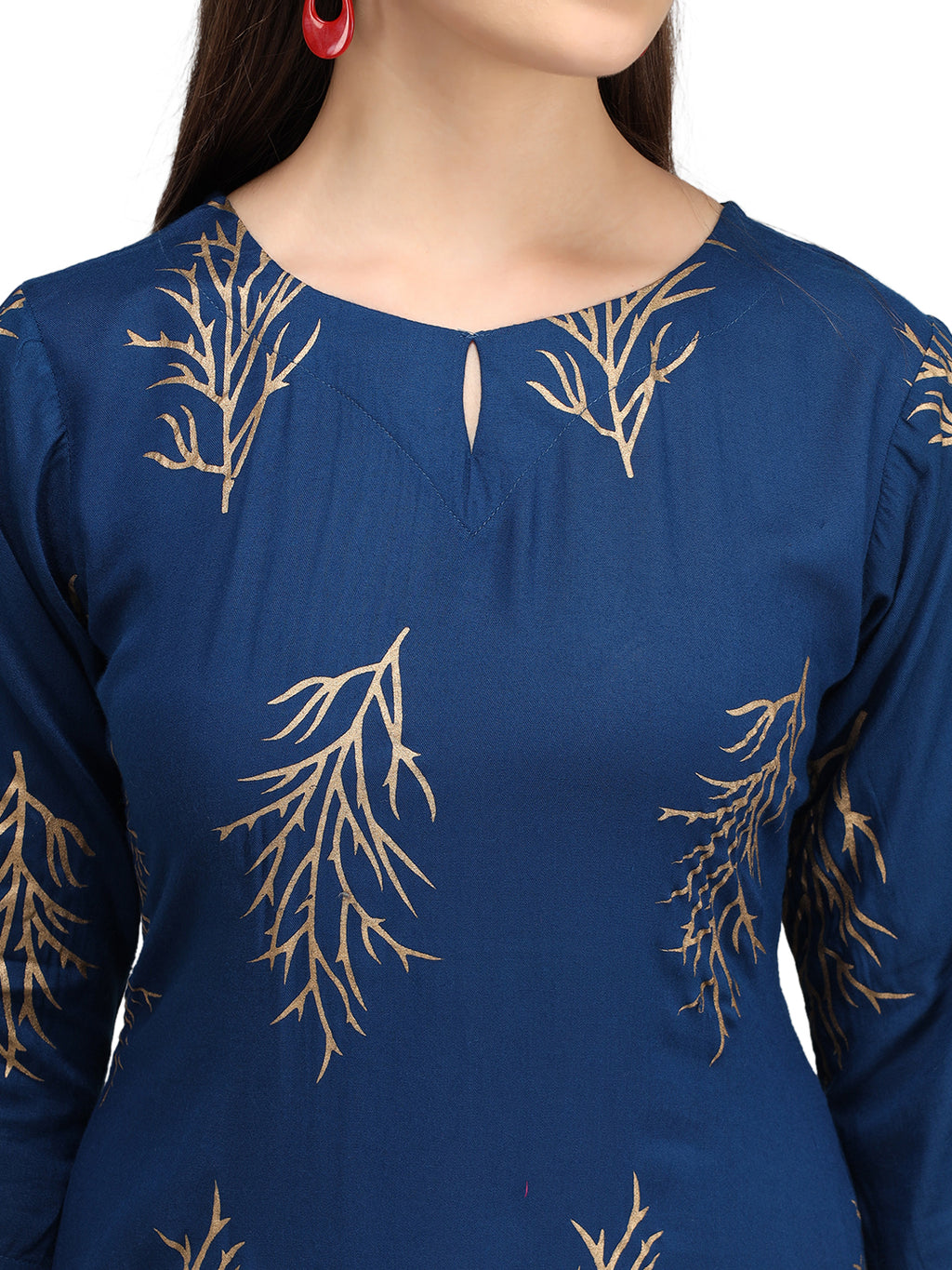 Beatnik Printed Blue Casual Wear 3/4th Sleeve A-line Kurti Beatnik India