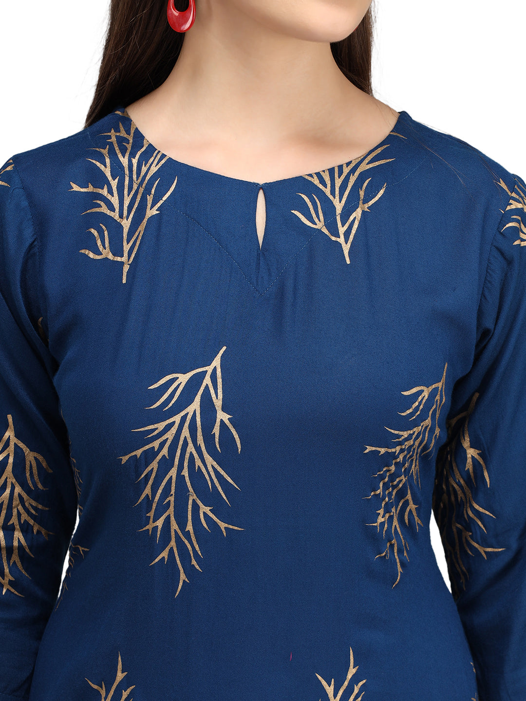 Beatnik Printed Blue Casual Wear 3/4th Sleeve A-line Kurti Beatnik India