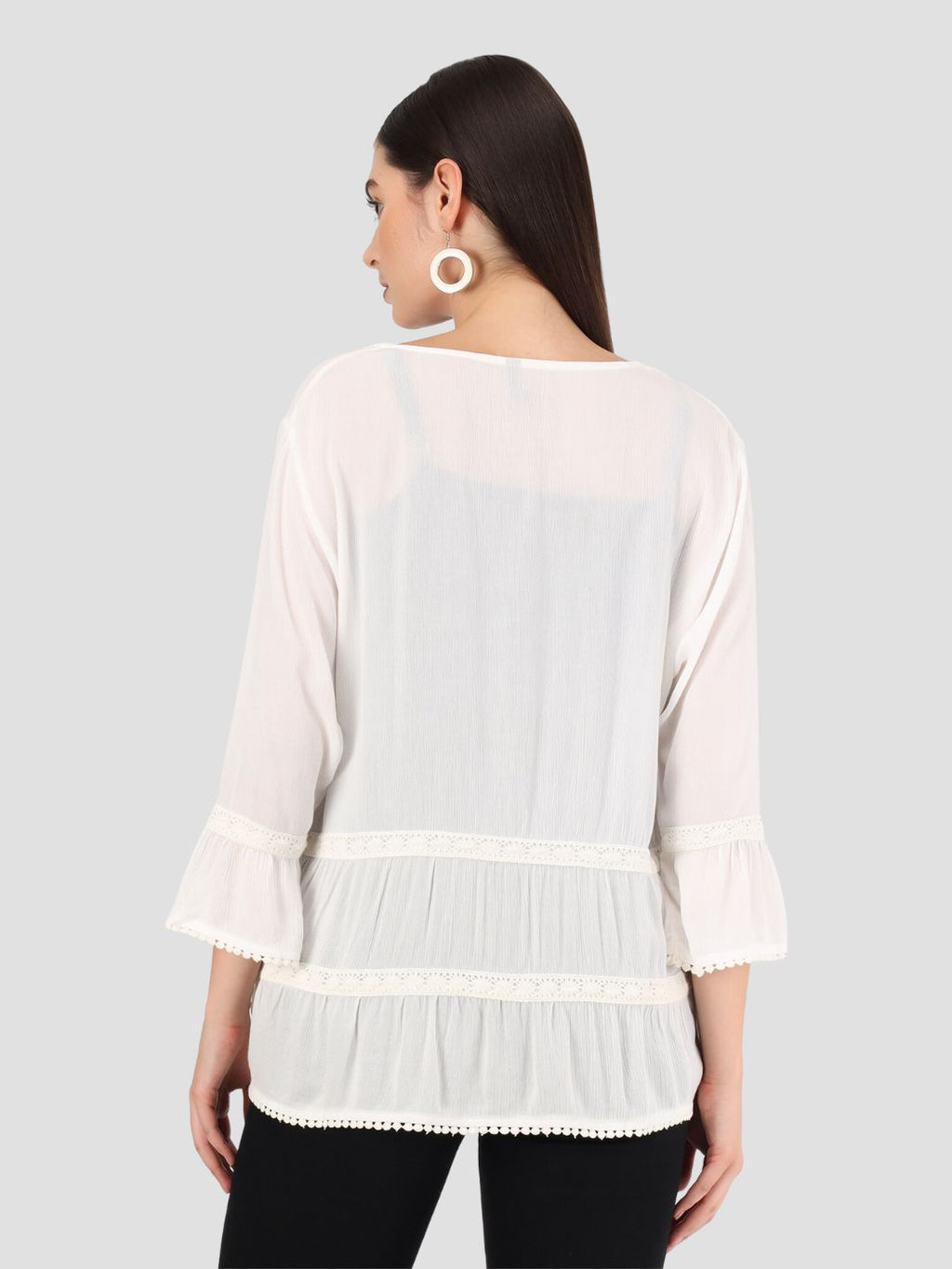 Beatnik Solid Casual Wear 3/4th Sleeve White Long Shrugs Beatnik India