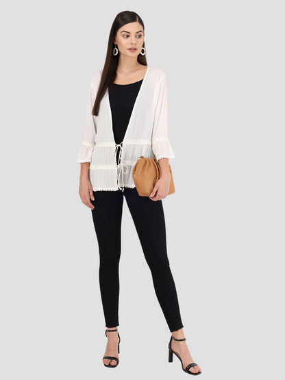 Beatnik Solid Casual Wear 3/4th Sleeve White Long Shrugs Beatnik India