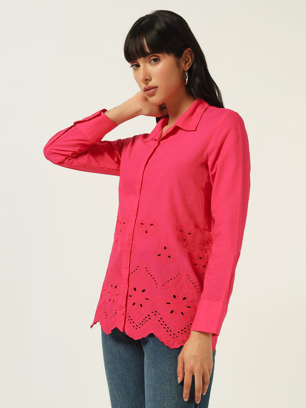 Beatnik Schiffli Spread Collar Fushia Western Shirt