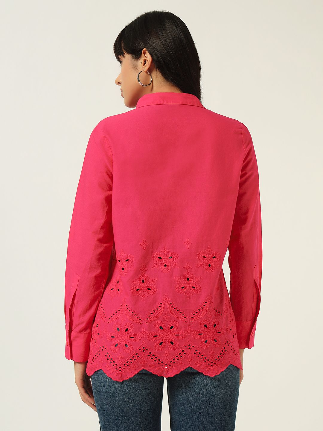 Beatnik Schiffli Spread Collar Fushia Western Shirt