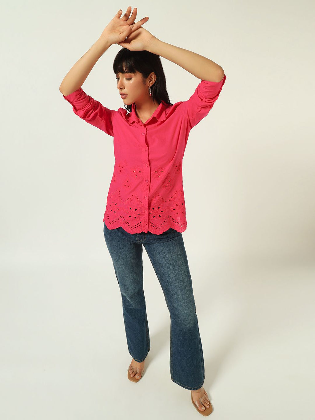 Beatnik Schiffli Spread Collar Fushia Western Shirt