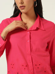 Beatnik Schiffli Spread Collar Fushia Western Shirt