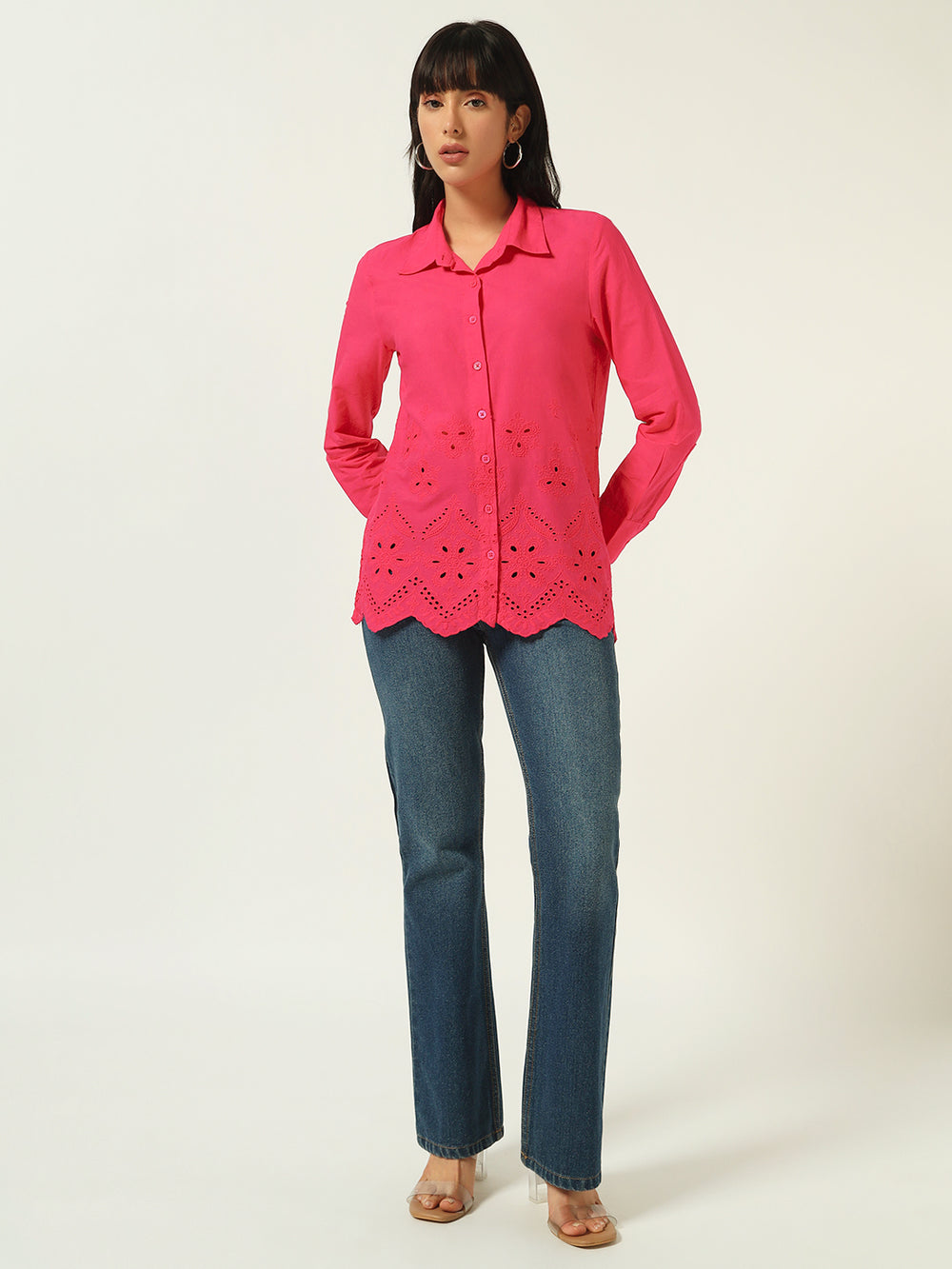 Beatnik Schiffli Spread Collar Fushia Western Shirt