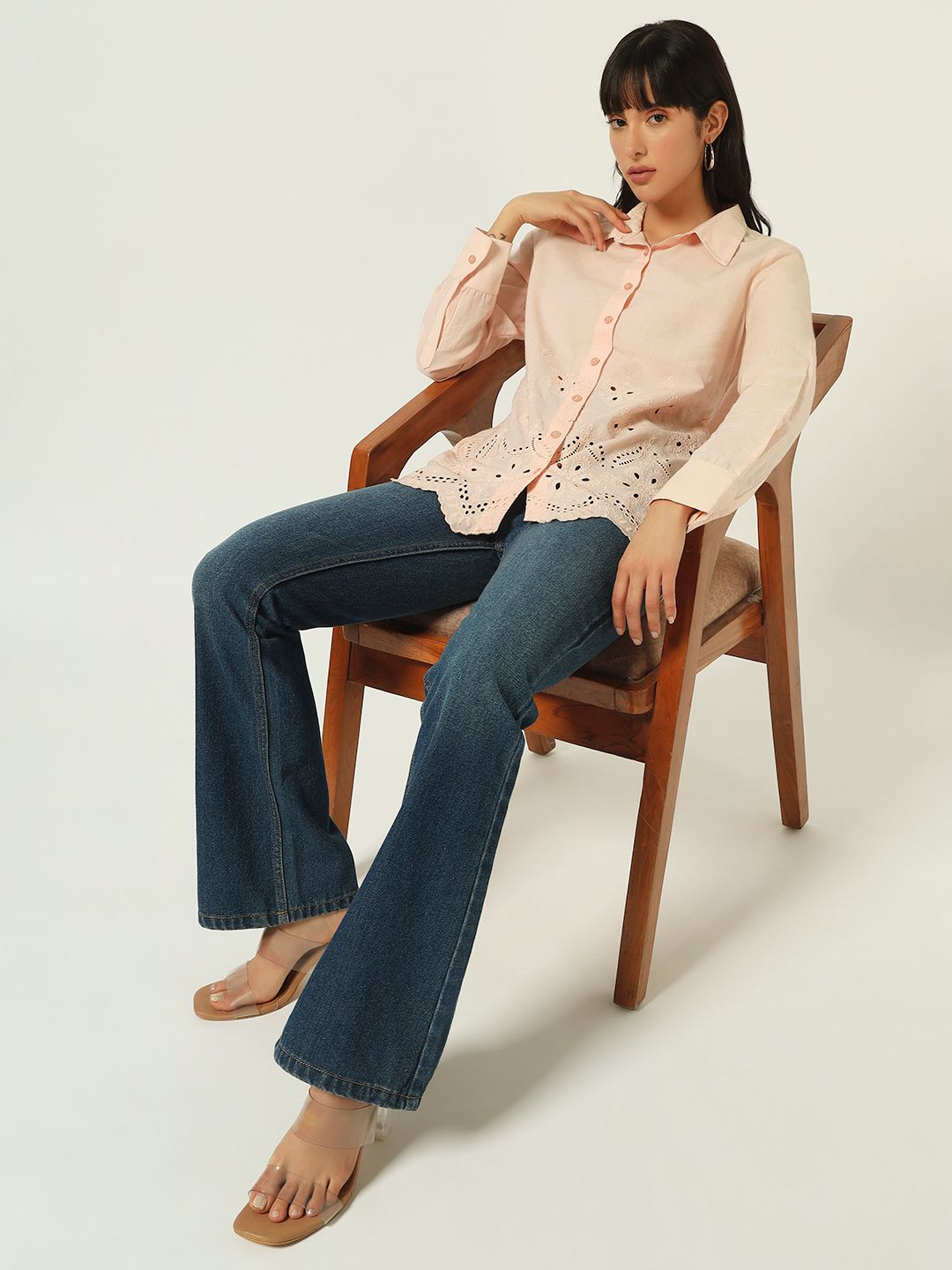 Beatnik Schiffli Spread Collar Peach Puff Western Shirt