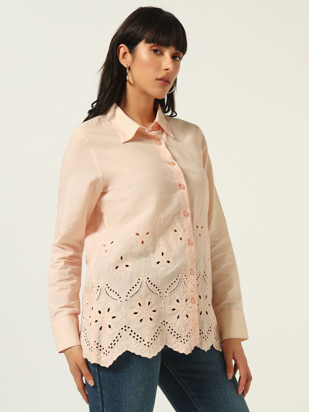 Beatnik Schiffli Spread Collar Peach Puff Western Shirt