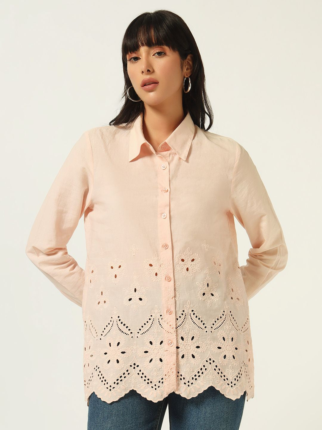 Beatnik Schiffli Spread Collar Peach Puff Western Shirt