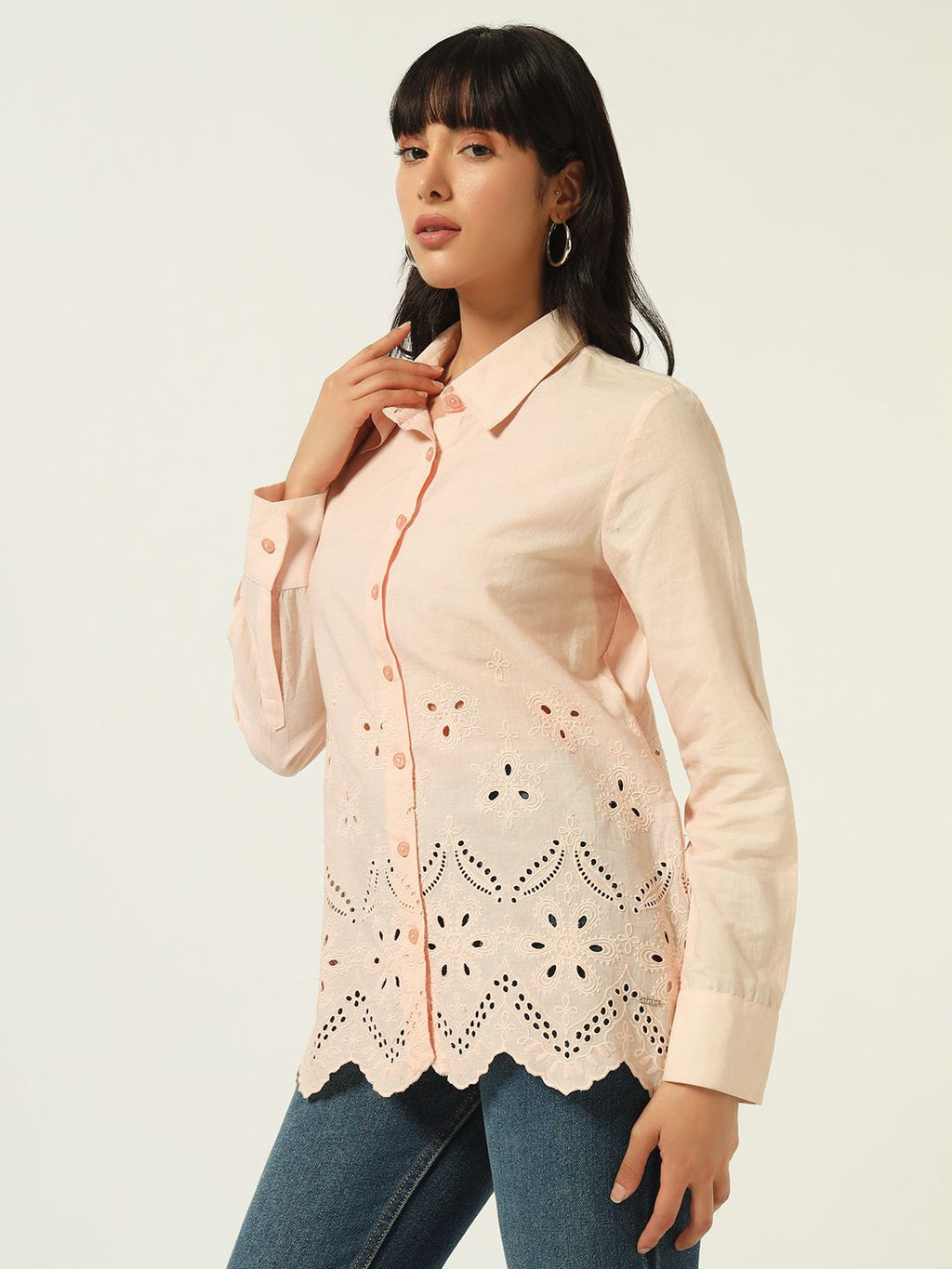 Beatnik Schiffli Spread Collar Peach Puff Western Shirt