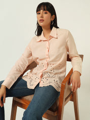Beatnik Schiffli Spread Collar Peach Puff Western Shirt